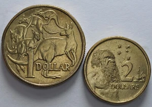 Australia One Dollar 1984 Two Dollars 2005 - Picture 1 of 2