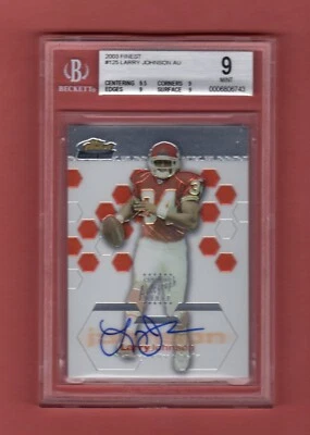 LARRY JOHNSON 2003 TOPPS FINEST AUTOGRAPH ROOKIE RC # / 999 BGS 9 AUTO 10 CHIEFS - Image 1 of 2
