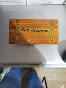 Vintage Solid Cedar TREASURE Chest Wood/ Brass Trinket Box 7" x 3.5" x 3" - Picture 1 of 10