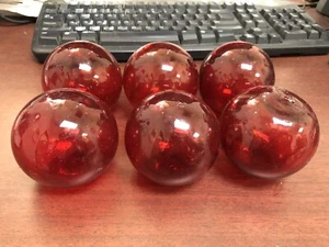 6 PCS RED DECORATIVE REPRODUCTION BLOWN GLASS FLOAT FISHING BUOY BALL 3" - Picture 1 of 2
