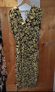 & Other Stories Yellow Black Floral Petal Print Plunge Midi Dress EUR 42 UK 14 - Picture 1 of 4