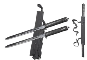 Espadas rectas ninja negras de batalla doble 35,5" katanas en vaina de nailon machete - Imagen 1 de 9