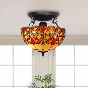 16 Zoll Tiffany Deckenlampe Antik Stil Handarbeit Design Schirm Birne Multi - Bild 1 von 10