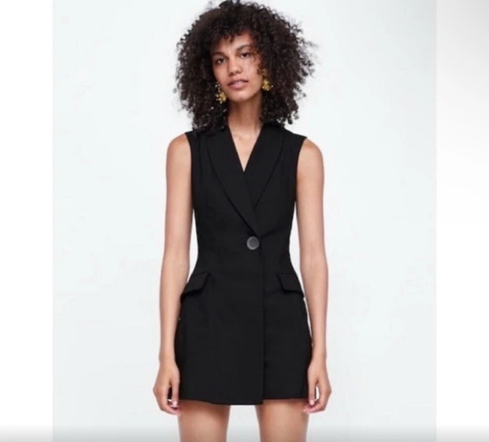 Mono Mameluco Zara Pequeño Negro Perla Botón Encaje Doble Pecho Esmoquin Foto 1 de 4