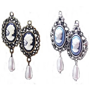 Earrings, Cameo and Pearl, choose blue or black, and fittings - Picture 1 of 3
