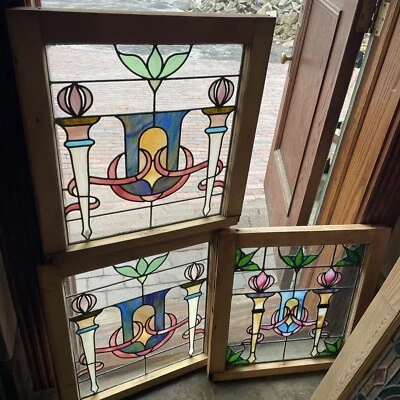 SG 4257 3 av price each antique stained glass torch window 22.5 x 24H - Image 1 of 4