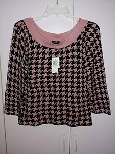 EVIE LADIES 3/4-SLEEVE ROSE/BLK STRETCH PULLOVER SWEATER-L-NWT-$68-SOFT-NICE - Picture 1 of 3