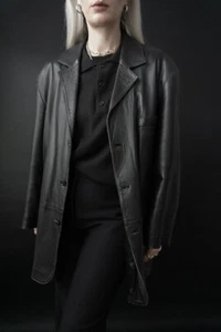 Vintage Lederblazer Schwarz Oversize Lederjacke Sakko Blazer - Bild 1 von 5