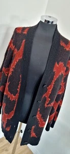 ALLSAINTS schwarz rote Strickjacke Gr. M/L Lou Tabulah Oversized Wollmischung Grobstrick  - Bild 1 von 9