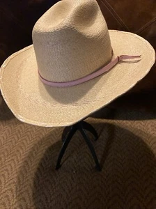 Atwood Cowboy Hat Size M Palm Leaf Straw Pink Accent As Is - Picture 1 of 8