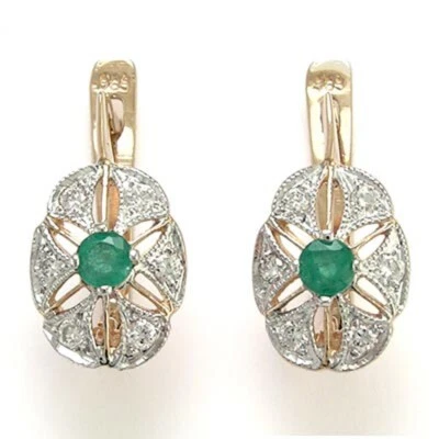 1.60TCW Round Lab-Created Diamond & Emerald  Hoop Earring 14k Rose Gold Plated - Image 1 of 4