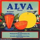 Alva Florida Alva Orange Grapefruit Citrus Fruit Crate Label Vintage Art Print