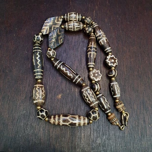Antique south asian burmese pumtek pyu Dzi pattern beads long necklace - Picture 1 of 12