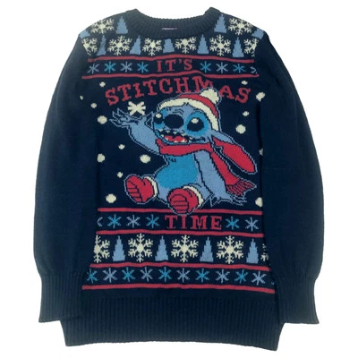 Disney Stitch Boys Blue Snowflake Santa Christmas Holiday Sweater - Image 1 of 2