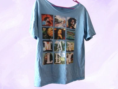 Bob Marley Graphic T-shirt non-manufactured off the shoulder in blue - Image 1 of 4