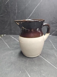 Vintage Brown Tan Stoneware Roseville Cream Pitcher Pottery USA 4.75"#121-k - Picture 1 of 6