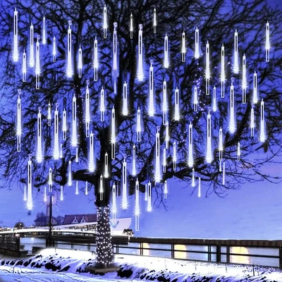 8Tubes 144 LED Outdoor Christmas Meteor Shower Lights Icicle Fairy String Lights - Image 1 of 4