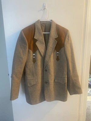 Vintage Pioneer Wear Western Brown Blazer  Size 44L Suede Front/Back Poly/Wool - Image 1 of 4