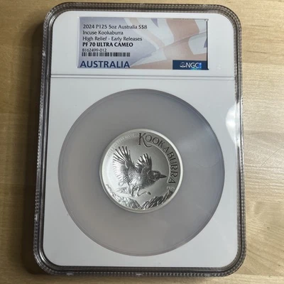 2024 Incuse Proof Observe HIGH RELIEF 5oz Silver Kookaburra $8 Coin NGC PF70 ER - Image 1 of 4