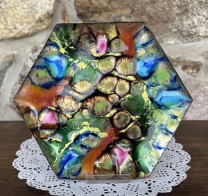 Vintage Esmaltes Garcia Emaille auf Kupfer Sechseck Schmuckschale - Made in Spain - Bild 1 von 8