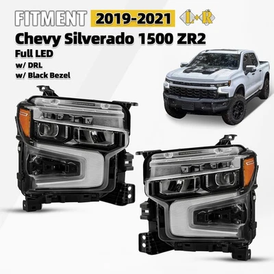 For 2022-2024 Chevy Silverado 1500 ZR2 Black Full LED Headlight Left+Right Pair Foto 1 de 4