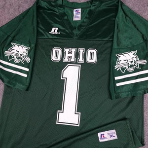 Camiseta de fútbol americano vintage Ohio Bobcats para hombre XL verde 1 Russell Athletic University - Imagen 1 de 16