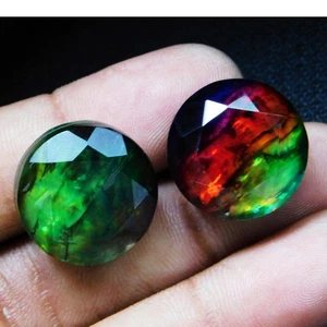 Natural 54 Ct Ammolite Opal-Like Organic Certified Doublet Loose Gemstone Pair - Picture 1 of 8