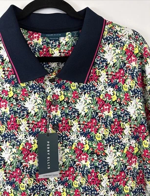 Perry Ellis Floral Print Short Sleeve Polo Shirt Mens Size 2X Pima Cotton NEW - Image 1 of 4