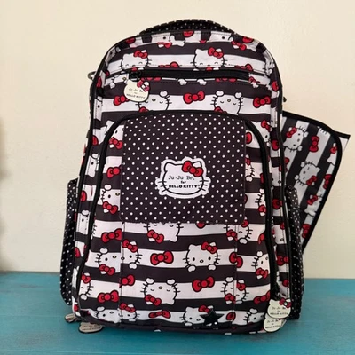 Ju-Ju-Be X Hello Kitty Red Polka Dot & Striped Backpack Diaper Bag w/ Mat - Image 1 of 4