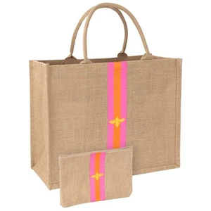 Large Beach Bag Jute Woven Pink and Orange. Pool and beach bags for women, us... - Picture 1 of 9