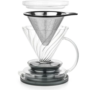 Pour Over Coffee Maker – Borosilicate Glass Dripper with Stainless Steel Reus... - Foto 1 di 9