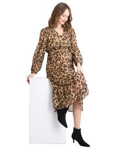 Maternity Dress Leopard Print Size 8 TU Tie Waist Lined Nursing 100%Polyester - Picture 1 of 13