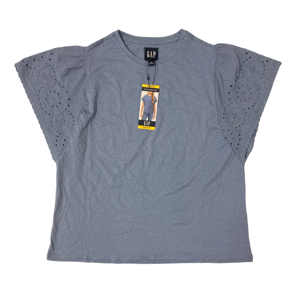 GAP Women's Eyelet Flutter Short Sleeve Scoop Neck Shirt (English Manor XS)