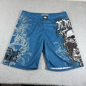 MMA Elite Shorts Mens XLarge Blue Board Shorts Training Skulls Graphic - Picture 1 of 10