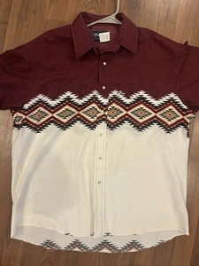 Vtg Mens Wrangler Pearl Snap Western Shirt Size Aztec XL ~  Short Sleeve Rodeo - Picture 1 of 6