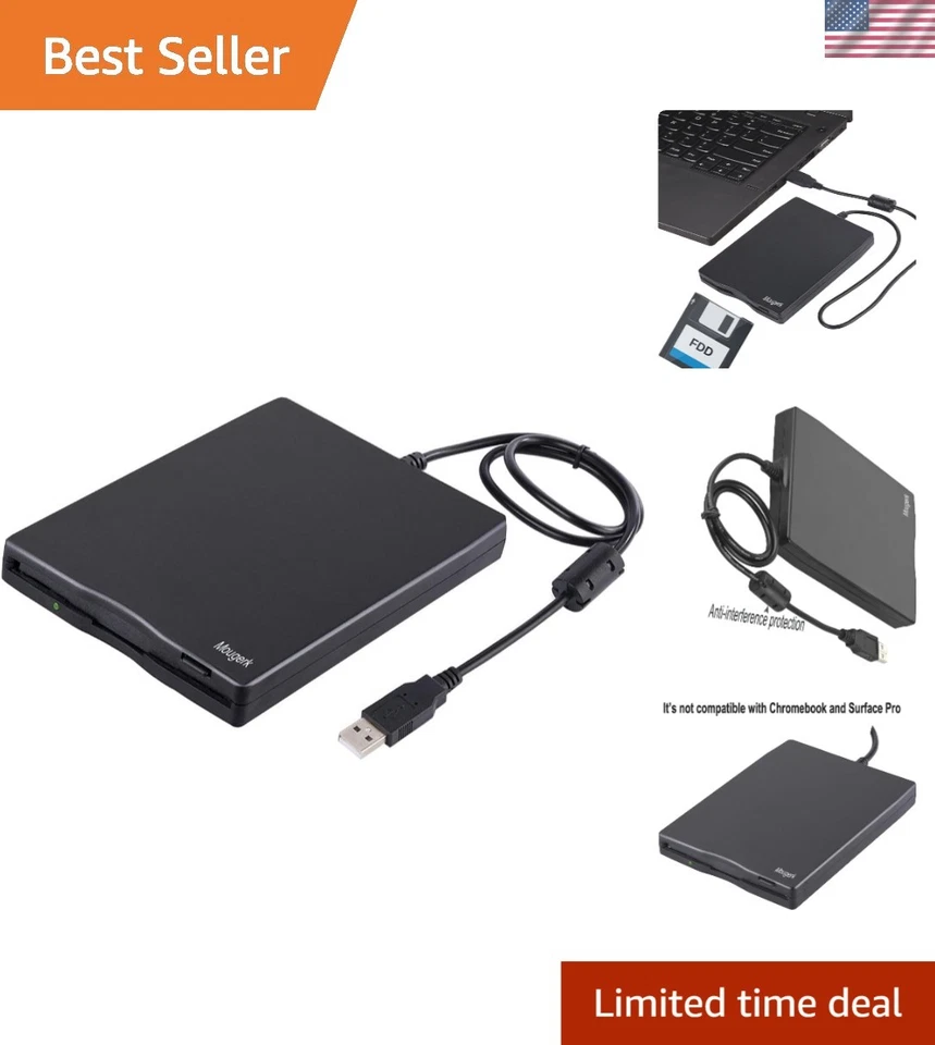 USB Floppy Drive Mougerk 3.5" External Diskette 1.44 MB FDD Portable Plug and