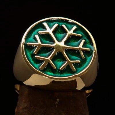 SNOWFLAKE RING, MENS COSTUME RING, BIKER RING SNOWFLAKE SYMBOL GREEN SIZE 10 - Image 1 of 4