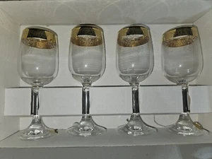 Set of 4 Cellini Crystal Stemware Water Glasses 24 KT Gold Hand Decorated Italy - Picture 1 of 10