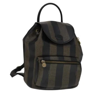 FENDI Pecan Canvas Backpack Brown Black gold Auth 111604 - Picture 1 of 24