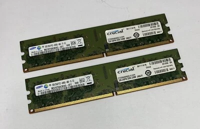 4GB (2 x 2GB) Samsung Crucial M378T5663EH3-CF7 AB PC2-6400U DDR2 Computer Memory - Image 1 of 4