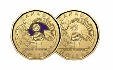 2022 Canada $1 Dollar Coins Coloured & Reg. Loonies, Oscar Peterson Set Of 2