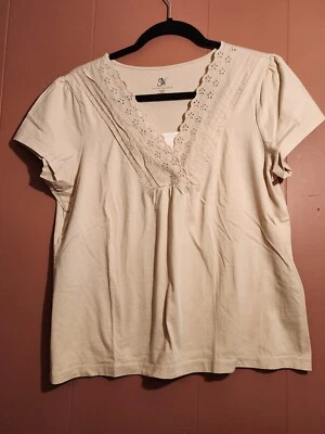 Studio Works Women's PXL Ivory Cotton SS Peasant/Smock Top - Image 1 of 4