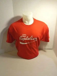 Enjoy Capitalism with a COKE flare Funny Red w/ white Tee Shirt Free Shipping - Picture 1 of 2
