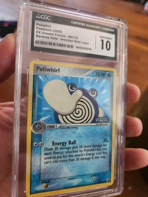 (TOP POP 8) CGC 10 GEM MINT Pokemon Poliwhirl Stamped Holo ERROR 68/115 EX 2005 - Image 1 of 4