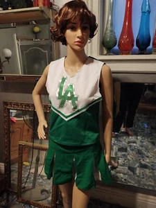 Vintage Cheerleader Costume Green And White Size 7 Marked Skirt - Picture 1 of 7
