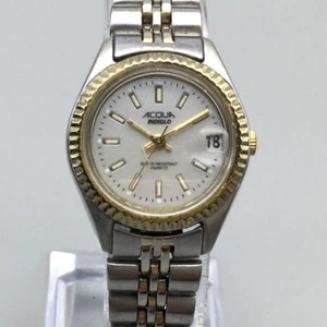 Acqua Indiglo Watch Womens 24mm Gold Silver Two Tone Date New Battery 6.25" - Picture 1 of 14