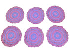 Lot/6 - Rose & Bleu Rétro Vintage Hand Crochet Pot Rond Porte Trivets Napperons