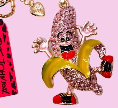 ¡DIVERTIDO! Betsey Johnson Cristal Rosa ~ Feliz Bailando Correr Correr PLÁTANO Collar Foto 1 de 4
