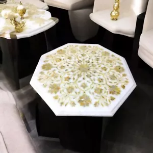 White Marble Coffee Table – Mother of Pearl Inlay Floral Art – Luxury Handmade - Picture 1 of 8