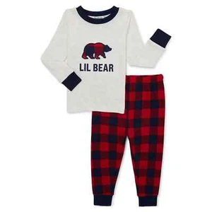 Dearfoams Toddlers Plaid Bear Lil' Bear Holiday Family 2Pc Pajama Set SZ(6) NWOT - Picture 1 of 4